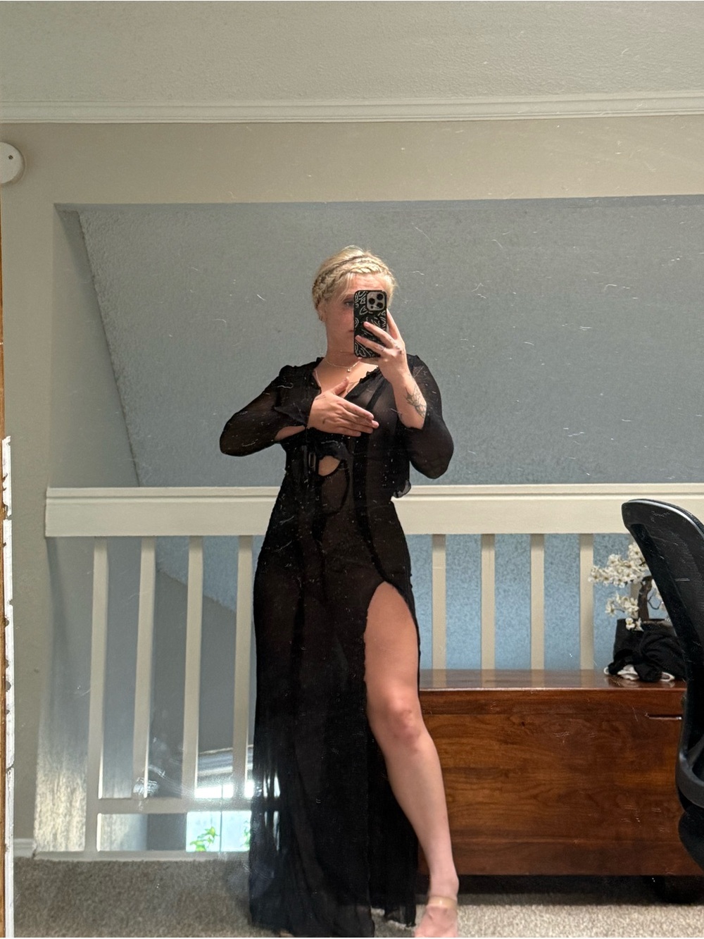 Black Sheer Maxi Dress with Side Slit